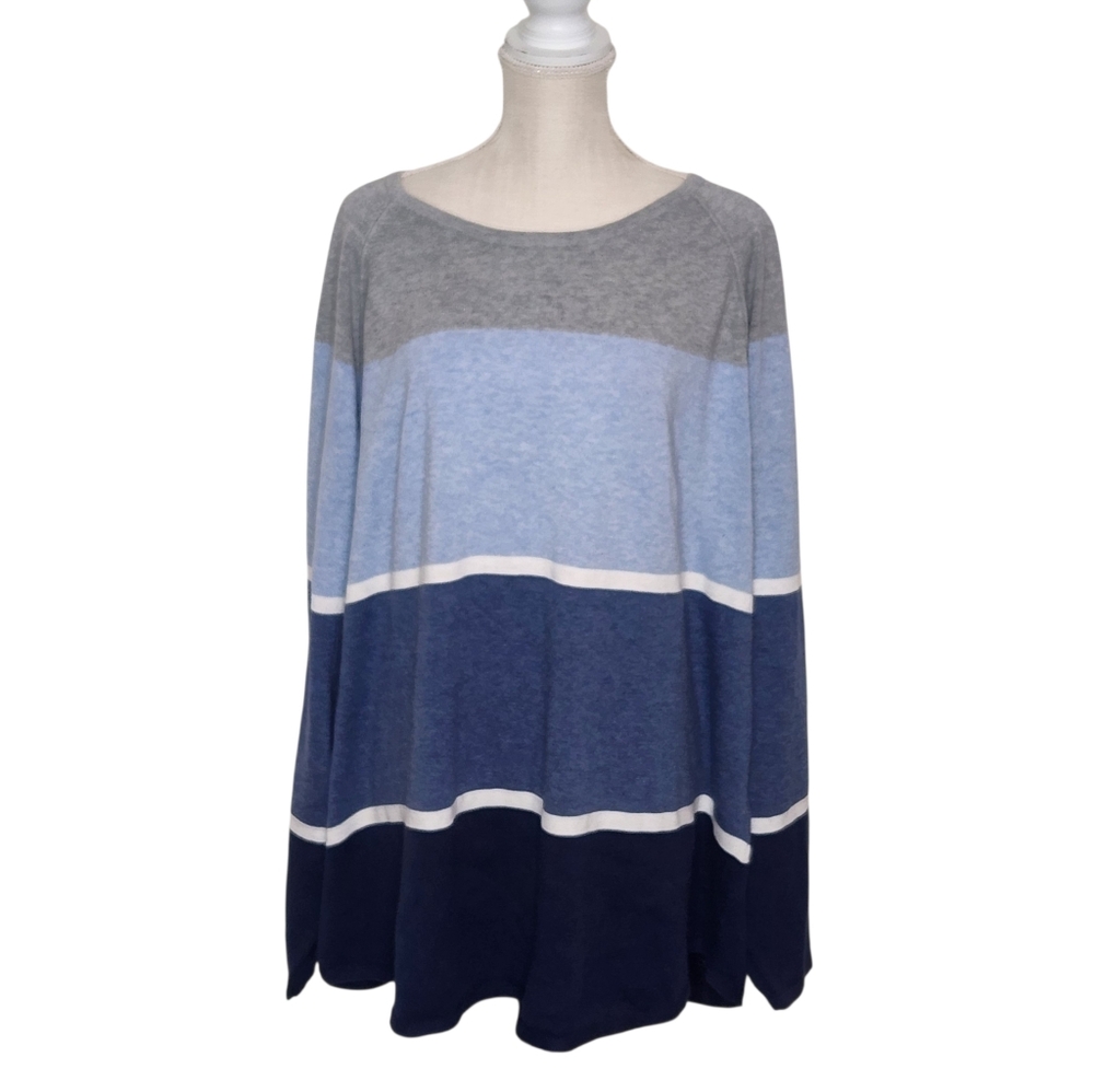 Karen Scott Blue Striped Long Sleeve Top